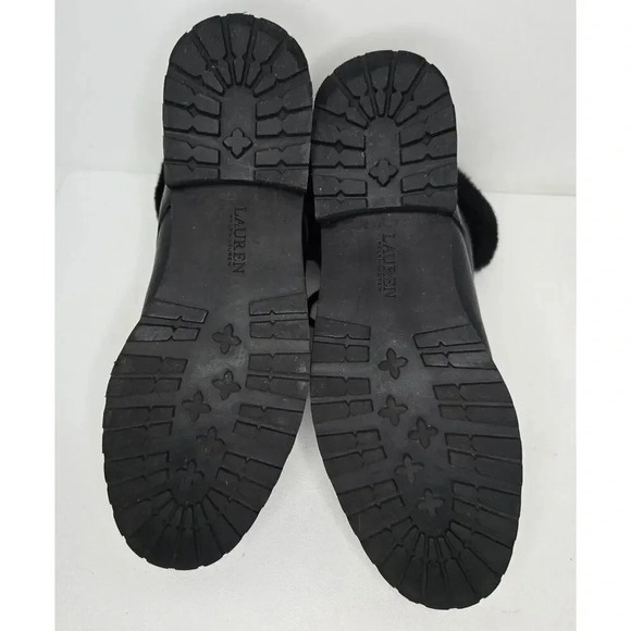 WOMEN'S LAUREN RALPH LAUREN LEATHER TIE ANKLE BOOTS LANESCOT FAUX FUR BLACK 10 B - Picture 9 of 12